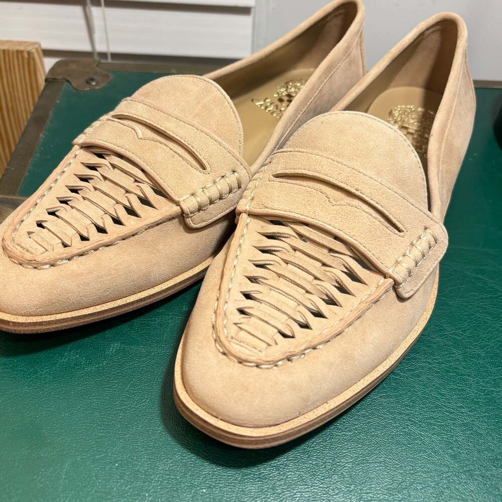 Vince Camuto Caylas Woven Suede Penny Loafers in Beige Sz 8 W - Picture 6 of 16